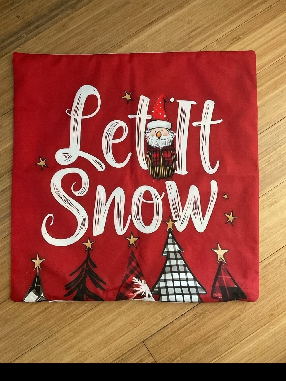 Let It Snow Whimsical Fun Christmas Linen Throw Pillow Cover Holiday Home Decor
